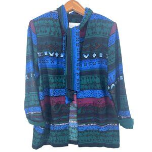 Vintage Leslie Belle Womens Cardigan Sz XL Cobalt Blue/Hunter Green Tribal Aztec